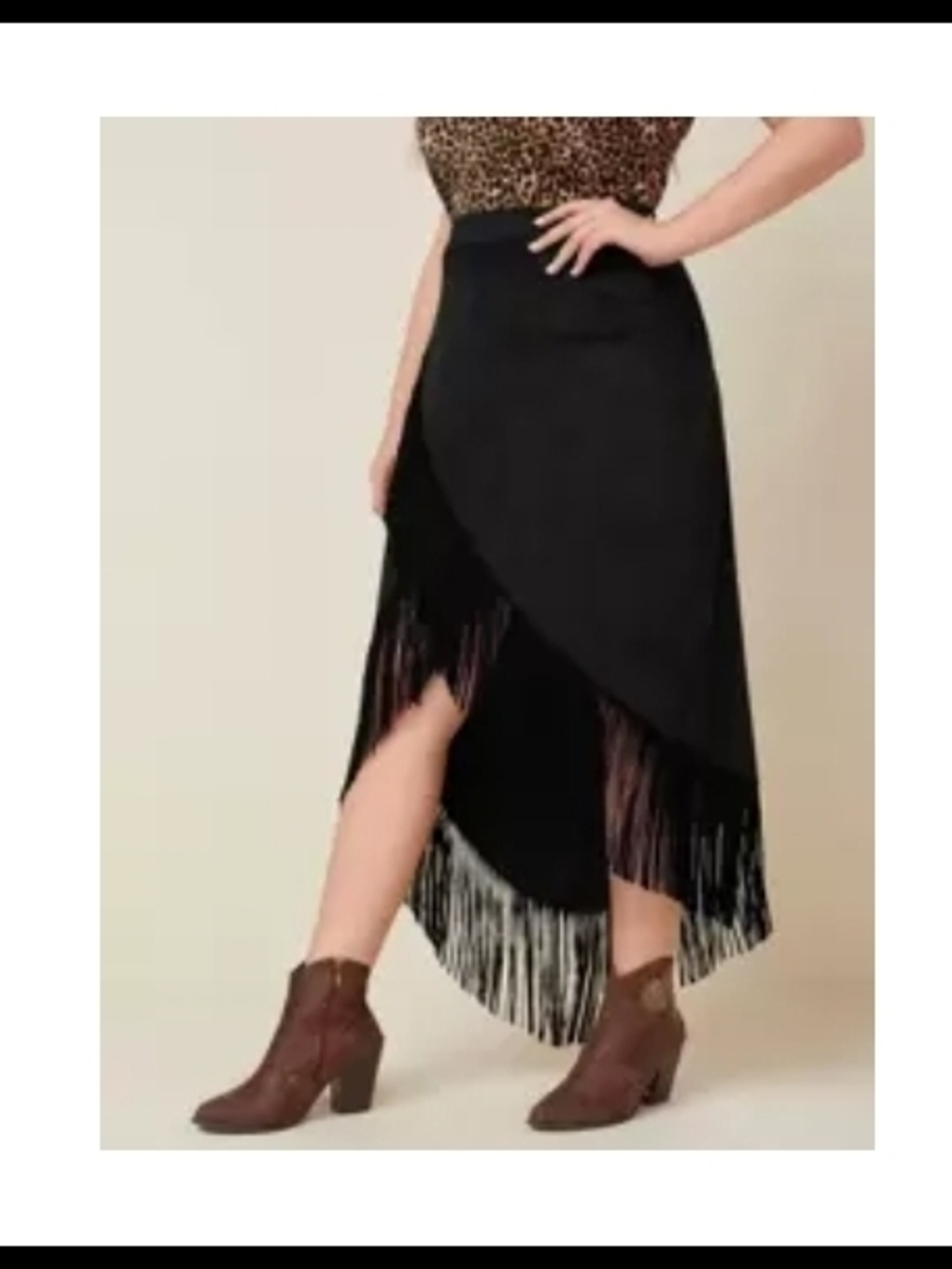 Black Fringe Wrap Midi Skirt